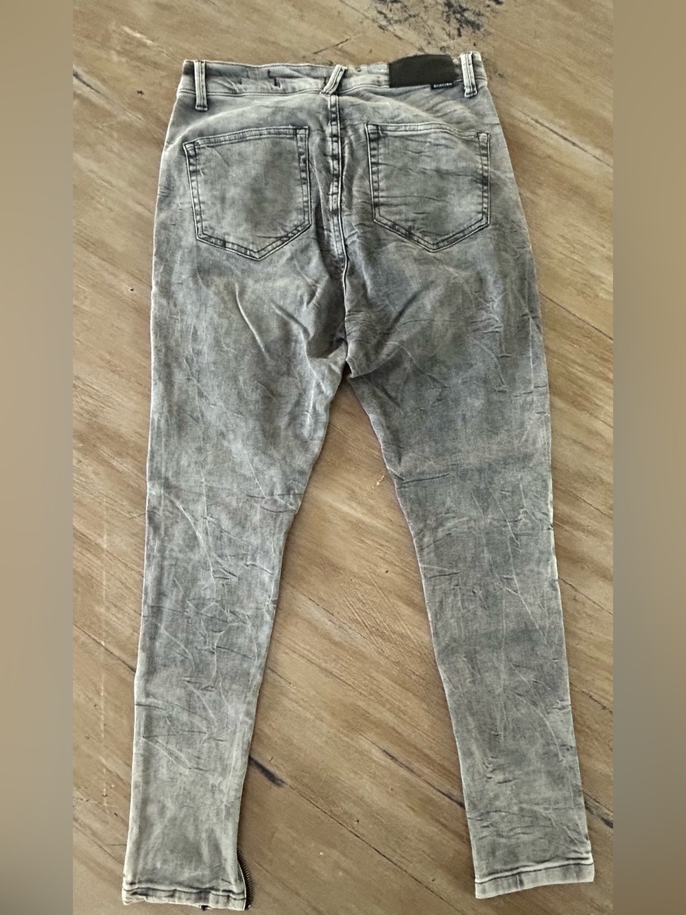 Men's Grey Washed Skinny Biker Jeans - Picture 3 of 3